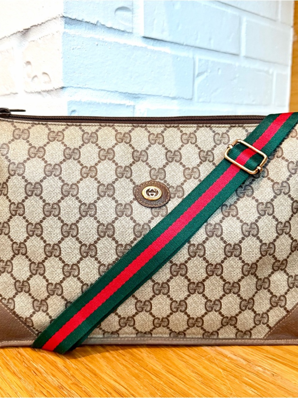 Gucci Authentic Vintage Monogram Canvas Clutch / Crossbody Bag
